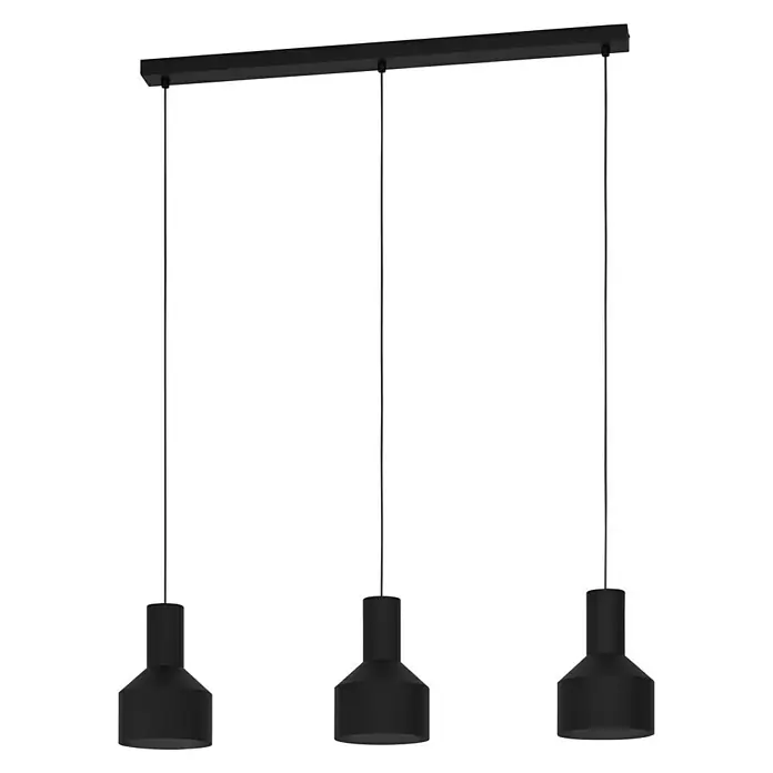 Eglo Casibare Pendelleuchte - 120 W, L x B x H: 85 x 15 x 11 cm, Schwarz, E27, 3 Stk. - Diagonale Ansicht