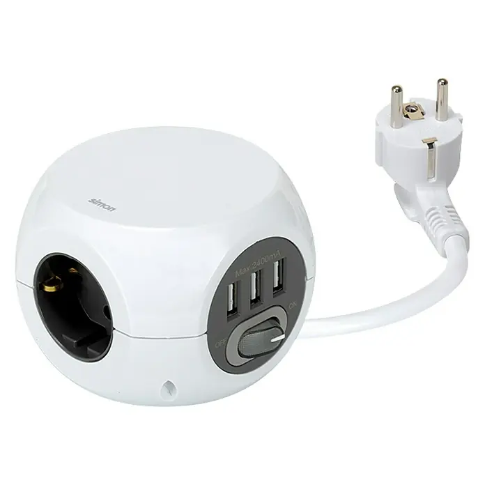 Simon Bola de enchufes con USB Combi Ball - Número de enchufes Schuko: 3 ud., Blanco