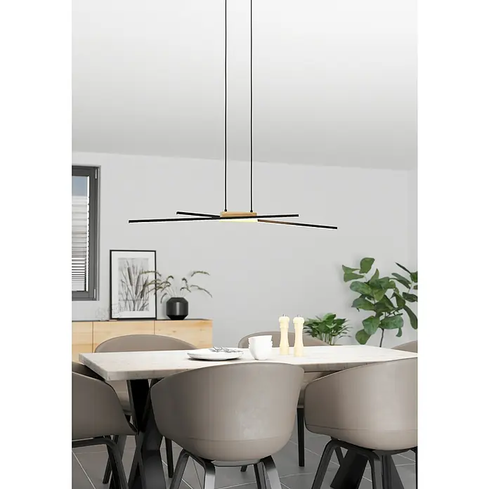 Eglo Panagria LED-Pendelleuchte - 26 W, L x B x H: 93,5 x 7,5 x 11 cm, Schwarz/Braun, Warmweiß - Stimmungsaufnahme