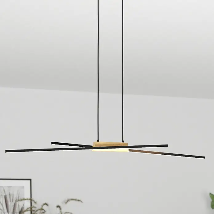 Eglo Panagria LED-Pendelleuchte - 26 W, L x B x H: 93,5 x 7,5 x 11 cm, Schwarz/Braun, Warmweiß - Bildausschnitt