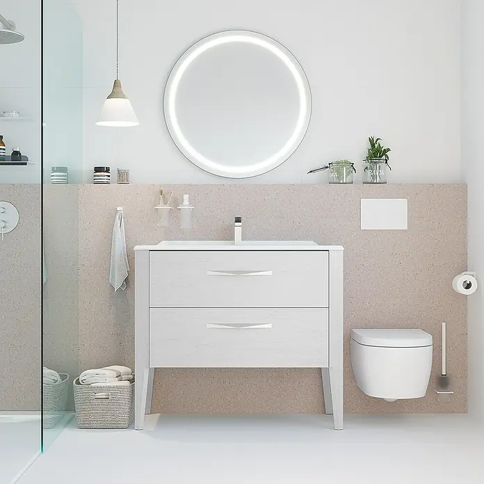 Creabath Mueble de lavabo Époque - L x An x Al: 47,7 x 100 x 86,3 cm, Roble claro, Mate - Foto ambiente