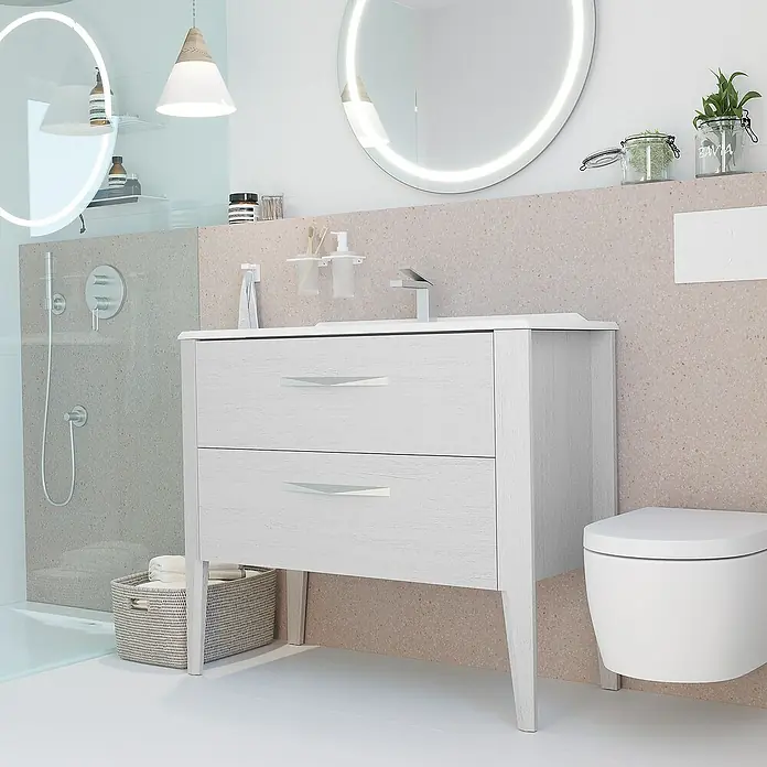 Creabath Mueble de lavabo Époque - L x An x Al: 47,7 x 100 x 86,3 cm, Roble claro, Mate - Foto ambiente