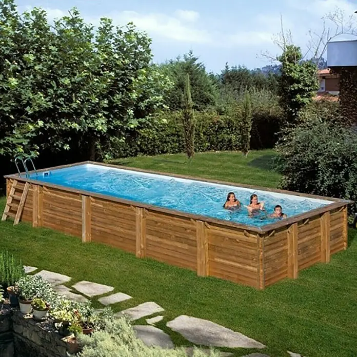 Gre Piscina de madera Mint - L x An x Al: 1.018 x 427 x 146 cm, 50.000 l, Natural - Producto en uso