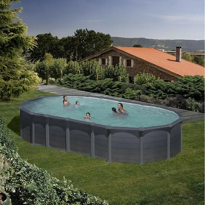 Gre Piscina ovalada desmontable Capri - L x An x Al: 730 x 375 x 132 cm, 28.217 l, Antracita - Producto en uso