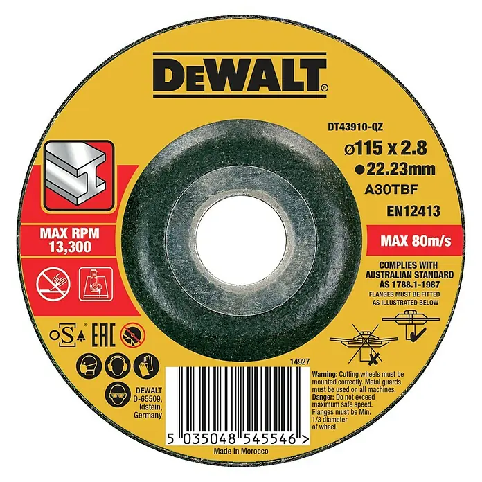Dewalt Disco de corte DT43910-QZ - Diámetro disco: 115 mm, Espesor disco: 2,8 mm, Apto para: Acero inoxidable
