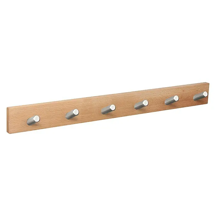 Nesu Perchero 9400 - L x An x Al: 60 x 6 x 1,6 cm, Número de ganchos: 6 ud., Natural/Plateado