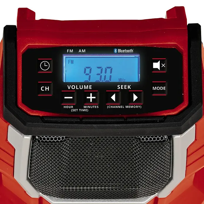 Einhell Power X-Change Akku-Baustellenradio TC-RA 18 Li-Solo - Schwarz/Rot, Akkuspannung: 18 V, Anzahl Akkus: Ohne Akku, Frequenz: 87,5 - 108,0 kHz (FM) - Detailaufnahme