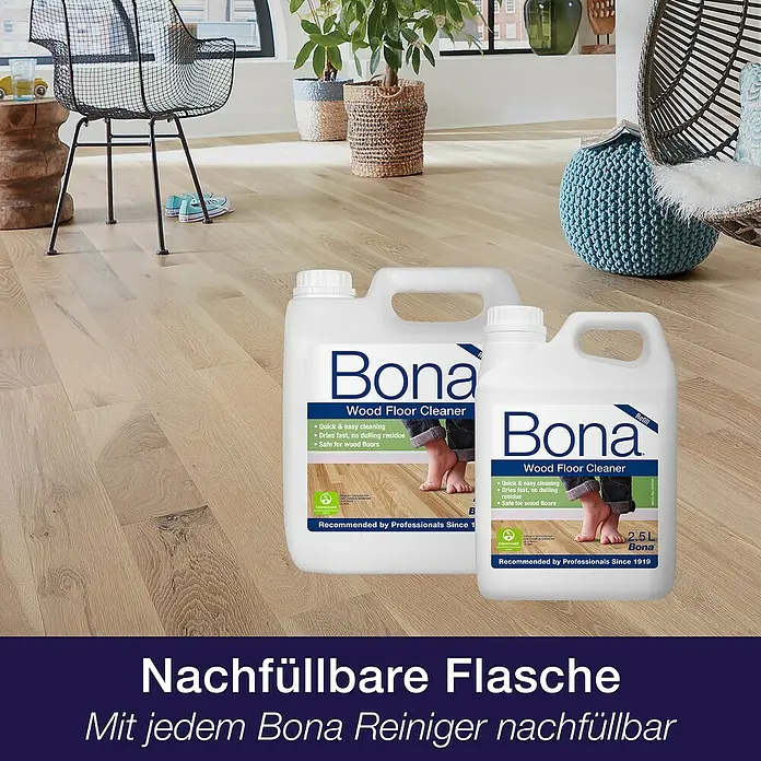 Bona Parkettreiniger - 1 l, Flasche mit Sprühpistole - Informationsansicht