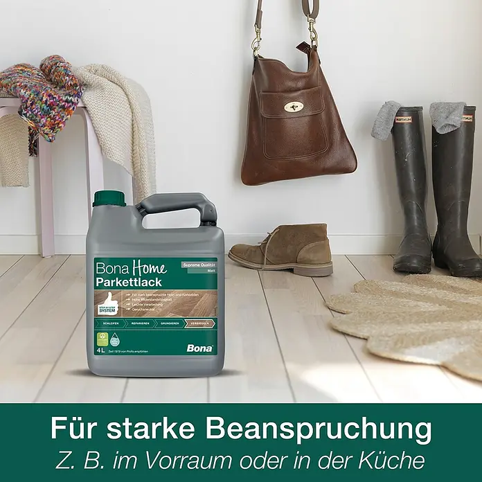 Bona Home Parkettlack Supreme - Farblos, 4 l, Glänzend - Informationsansicht