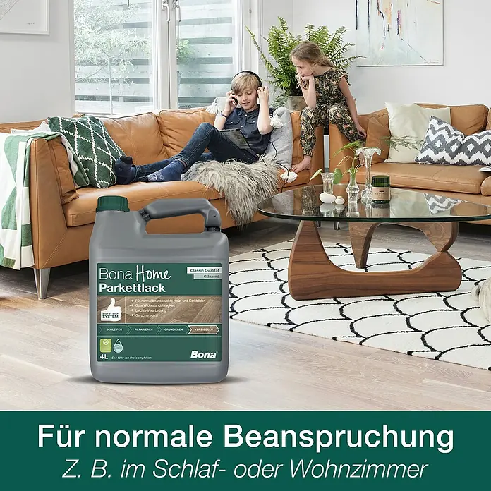 Bona Home Parkettlack Classic - Farblos, Matt, 1 l - Informationsansicht