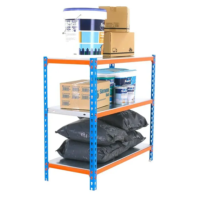 Simonrack Simonclick Estantería metálica Superplus - L x An x Al: 30 x 110 x 90 cm, Capacidad de carga: 180 kg/balda, Número de baldas: 3 ud., Azul/Naranja