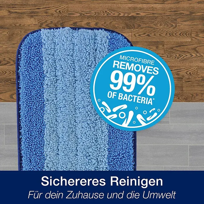 Bona Spray Mop für Holzfußböden - Mikrofaser, 1 x Bona Spray Mop, 1 x Bona Spray Mop Refiller (Kartusche), 1 x Bona Mikrofaser-Reinigungspad - Informationsansicht