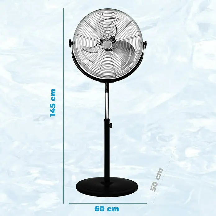 Purline Ventilador de pie Industrial 120F - Plateado/Negro, Diámetro: 50 cm, 120 W, Altura: 145 cm - Dibujo técnico