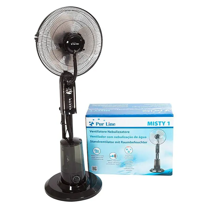 Purline Ventilador de pie con nebulizador Misty 1 - Negro, Diámetro: 40 cm, 75 W, Altura: 125 cm - Vista frontal
