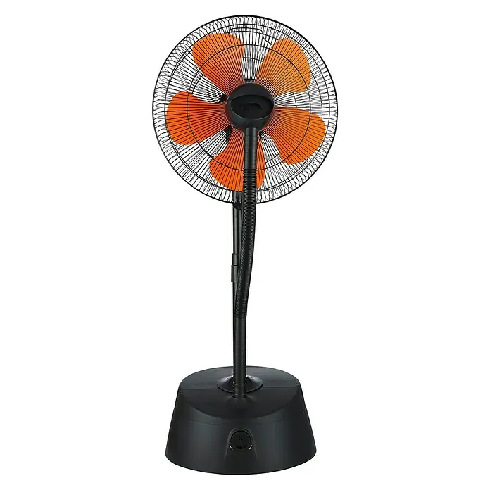 Purline Ventilador de pie con nebulizador Misty 10 - Negro/Naranja, Diámetro: 50 cm, 200 W, Altura: 128 cm - Vista frontal