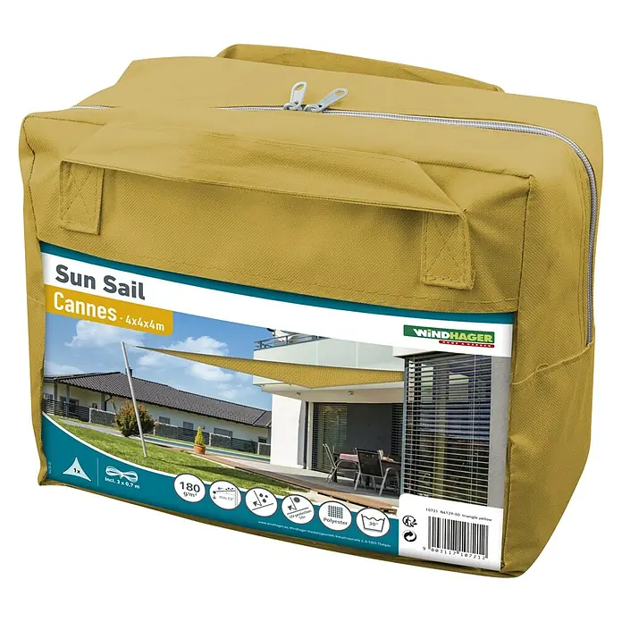 Windhager Sonnensegel Cannes - Gelb, B x L: 4 x 4 m, Dreieckig - Diagonale Ansicht