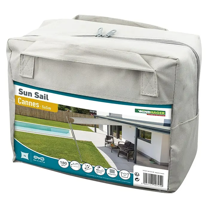 Windhager Sonnensegel Cannes - Cream, B x L: 5 x 5 m, Quadratisch - Diagonale Ansicht