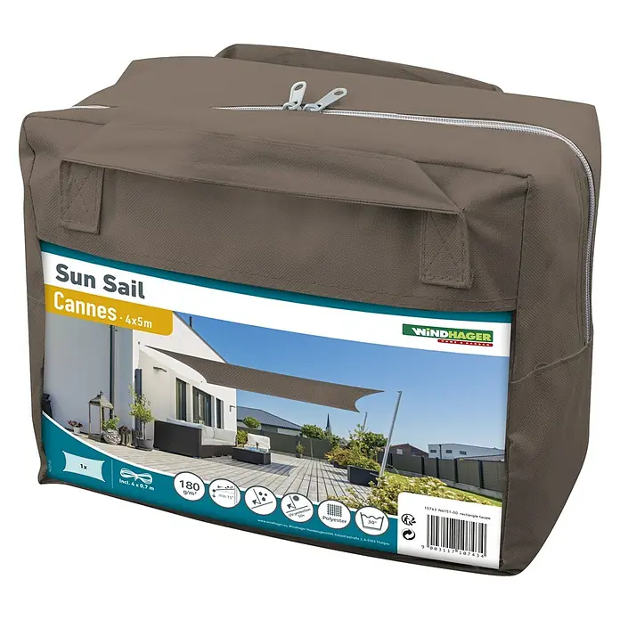 Windhager Sonnensegel Cannes - Taupe, B x L: 5 x 4 m, Dreieckig - Diagonale Ansicht