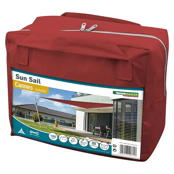 Windhager Sonnensegel Cannes - Rot, B x L: 3 x 3 m, Dreieckig - Diagonale Ansicht