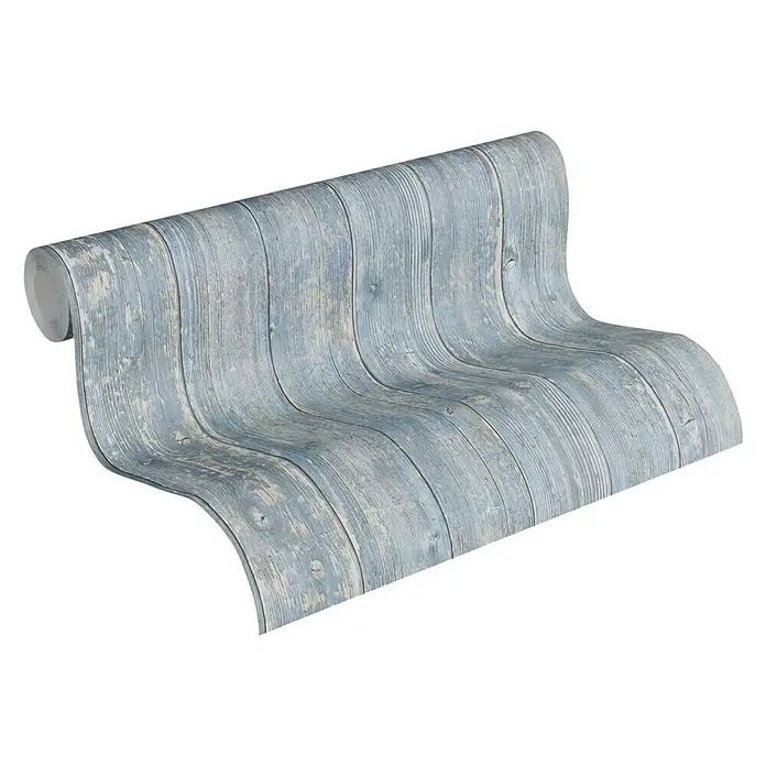 Lutèce Authentic Walls 2 Vliestapete - Blau/Grau, Holzoptik, 10,05 x 0,53 m - Ansicht von oben
