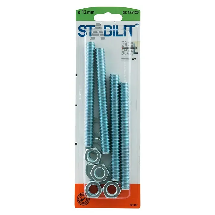 Stabilit Gewindestangen-Set GS 12x120 - Länge: 120 mm, Gewinde: M12 - Vorderansicht
