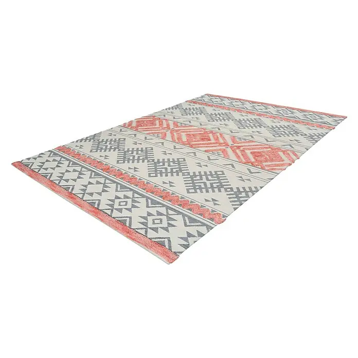 Kayoom Flachgewebeteppich Ethnie - Grau/Rot, 230 x 160 cm, 100 % Baumwolle - Rechte Seitenansicht