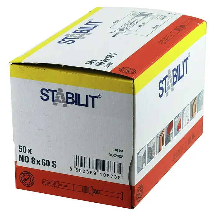Stabilit Nageldübel BNA 8 X 60 - Durchmesser Dübel: 8 mm, Länge Dübel: 60 mm, 50 Stk. - Diagonale Ansicht