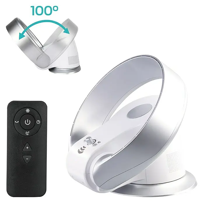 Proklima Stolni ventilator Bladeless - 26 W, Srebrne boje, D x Š x V: 30,5 x 34,2 x 21 cm, 2.700 m³/h - Dijagonalni pogled