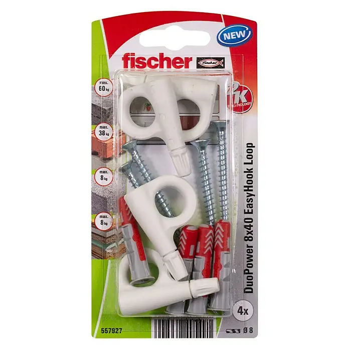 Fischer Duopower Hembrilla cerrada EasyHook - Diámetro taco: 8 mm, Longitud taco: 40 mm - Vista frontal