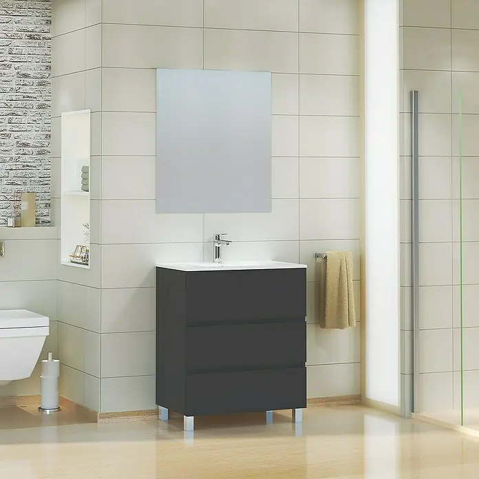 Mueble de lavabo Patri - L x An x Al: 46 x 70 x 85 cm, Negro seda - Foto ambiente