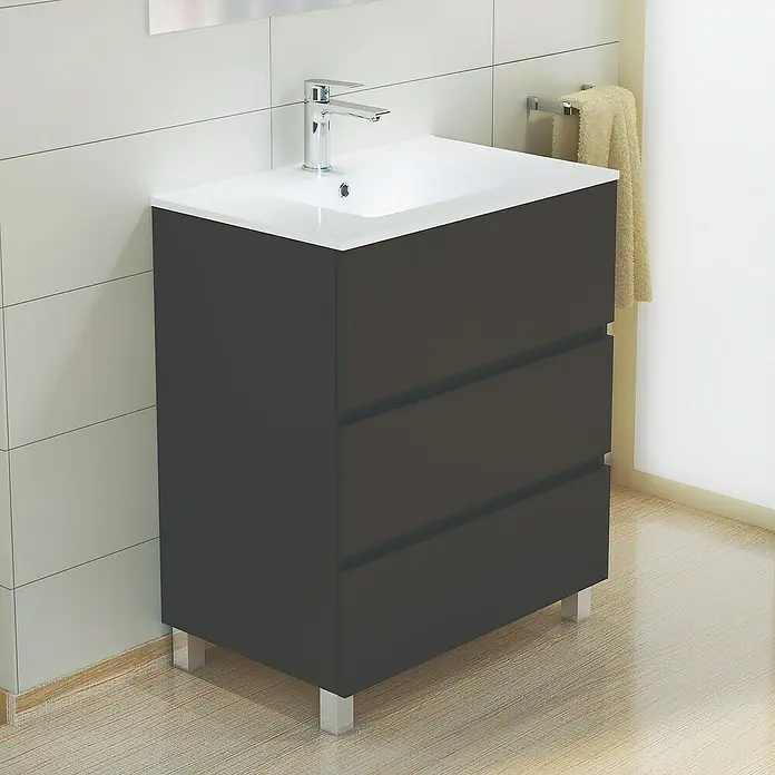 Mueble de lavabo Patri - L x An x Al: 46 x 70 x 85 cm, Negro seda - Foto ambiente