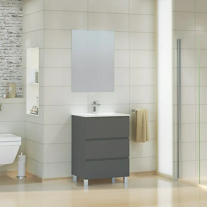 Mueble de lavabo Patri - 46 x 60 x 85 cm, Gris - Foto ambiente