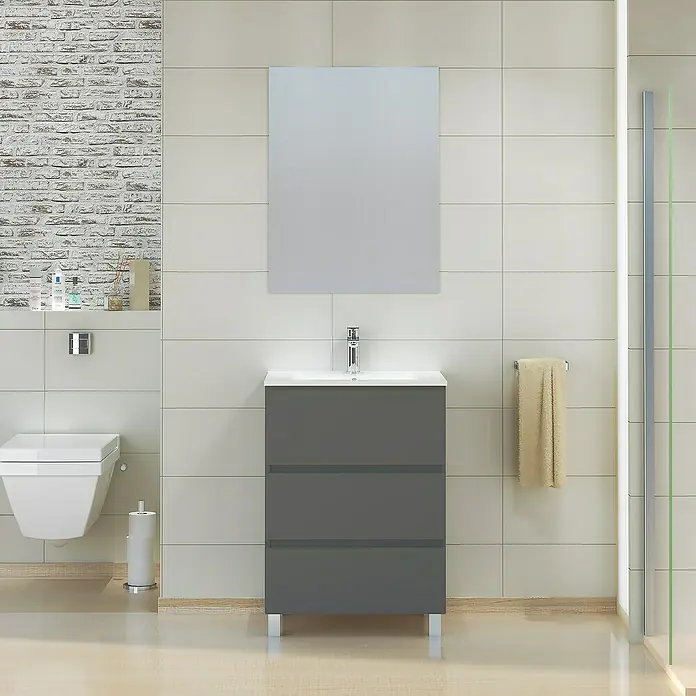 Mueble de lavabo Patri - 46 x 60 x 85 cm, Gris - Foto ambiente