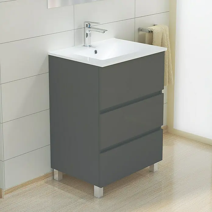 Mueble de lavabo Patri - 46 x 60 x 85 cm, Gris - Foto ambiente