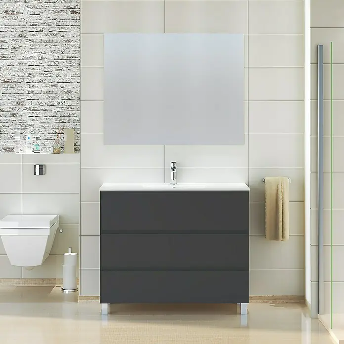Mueble de lavabo Patri - 46 x 100 x 85 cm, Negro - Foto ambiente