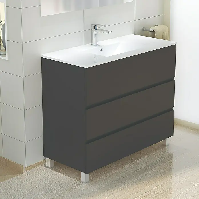 Mueble de lavabo Patri - 46 x 100 x 85 cm, Negro - Foto ambiente
