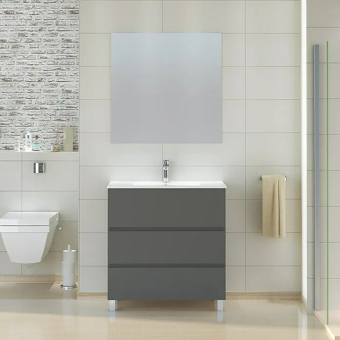 Mueble de lavabo Patri - 46 x 80 x 85 cm, Gris - Foto ambiente