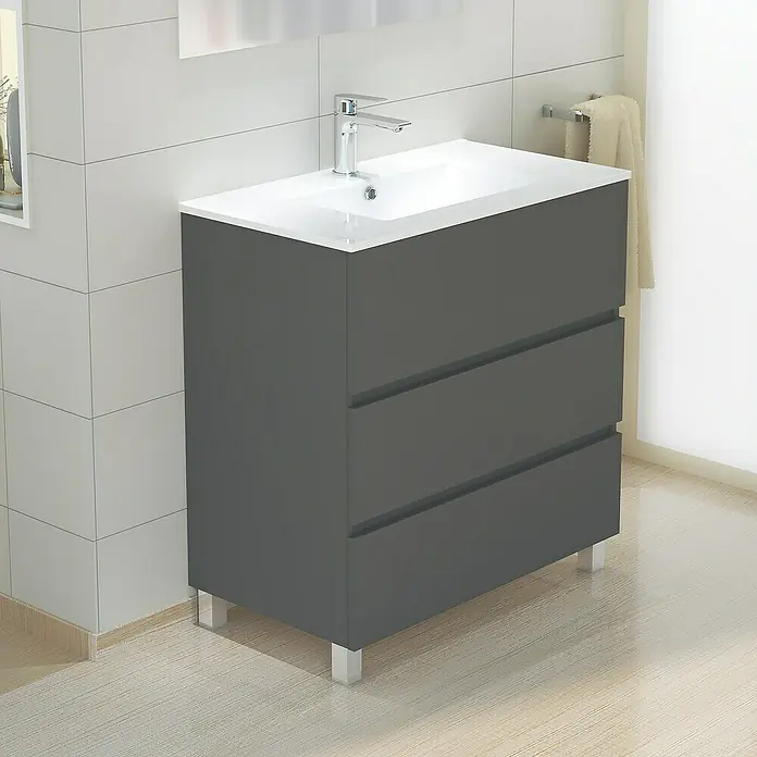 Mueble de lavabo Patri - 46 x 80 x 85 cm, Gris - Foto ambiente