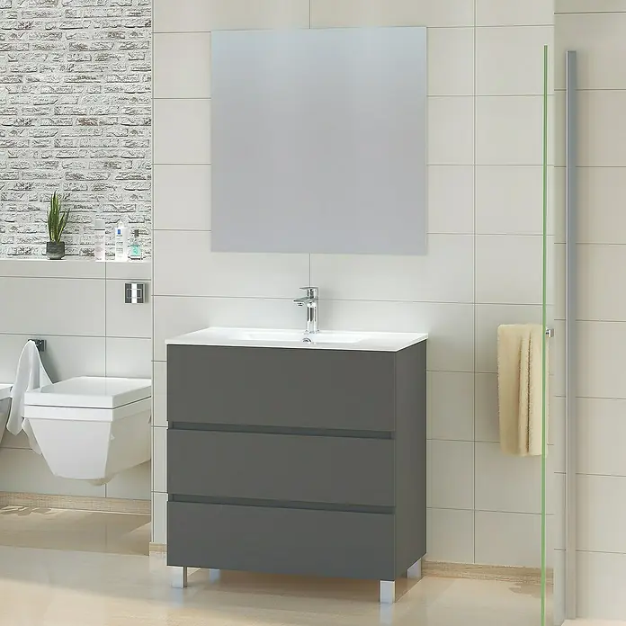 Mueble de lavabo Patri - 46 x 80 x 85 cm, Gris - Foto ambiente