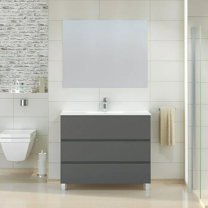 Mueble de lavabo Patri - 46 x 100 x 85 cm, Gris - Foto ambiente