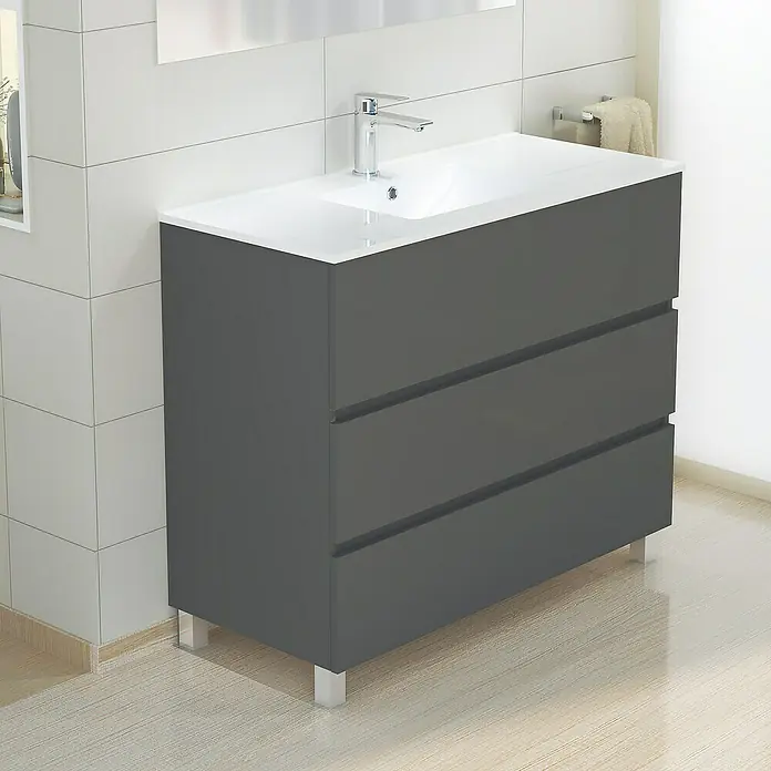 Mueble de lavabo Patri - 46 x 100 x 85 cm, Gris - Foto ambiente