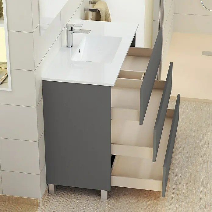 Mueble de lavabo Patri - 46 x 100 x 85 cm, Gris - Foto ambiente