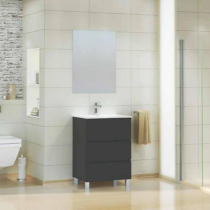 Mueble de lavabo Patri - L x An x Al: 46 x 60 x 85 cm, Negro seda - Foto ambiente