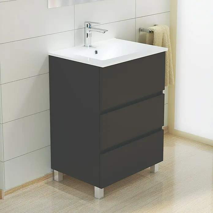 Mueble de lavabo Patri - L x An x Al: 46 x 60 x 85 cm, Negro seda - Foto ambiente
