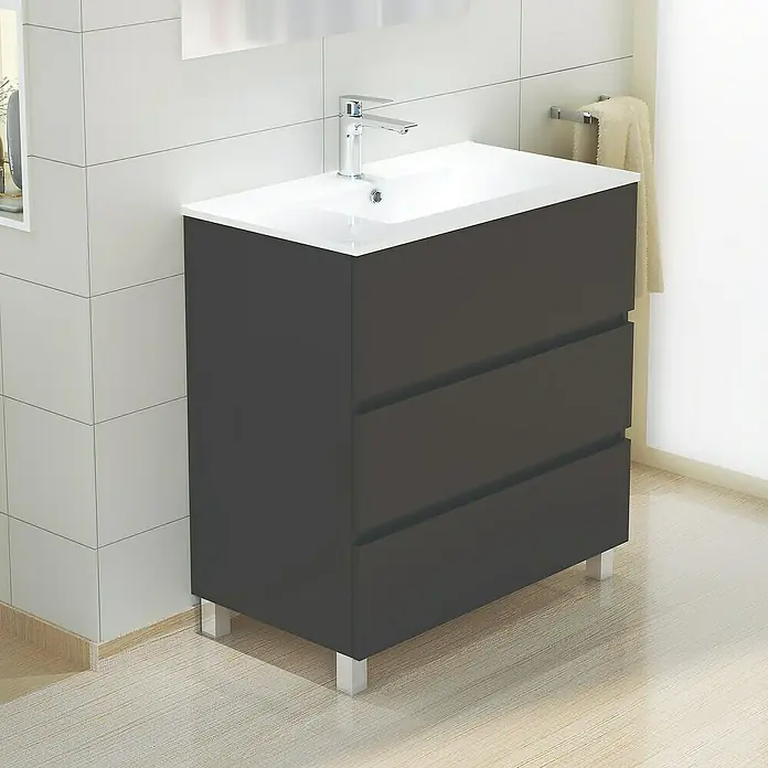 Mueble de lavabo Patri - 46 x 80 x 85 cm, Negro - Foto ambiente