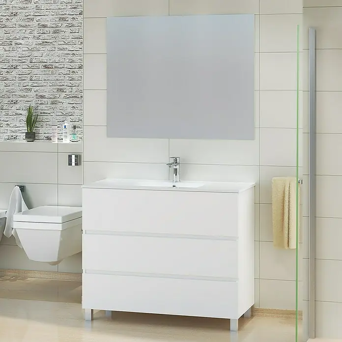 Mueble de lavabo Patri - 46 x 100 x 85 cm, Blanco - Foto ambiente