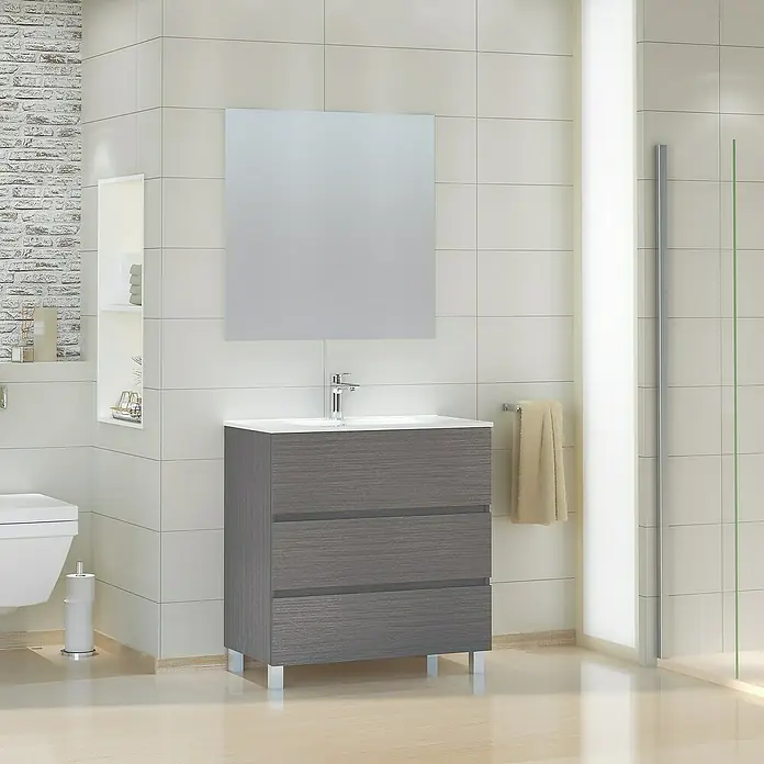 Mueble de lavabo Patri - 46 x 80 x 85 cm, Gris ceniza - Foto ambiente