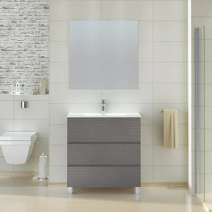 Mueble de lavabo Patri - 46 x 80 x 85 cm, Gris ceniza - Foto ambiente