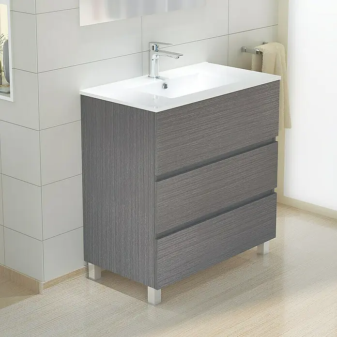 Mueble de lavabo Patri - 46 x 80 x 85 cm, Gris ceniza - Foto ambiente