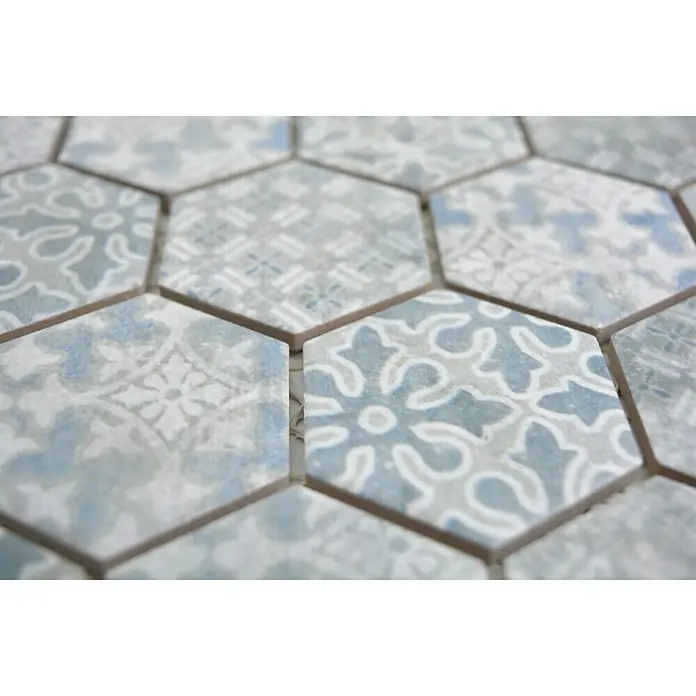 Mosaikfliese Hexagon HX CURIO A - 32,5 x 28,1 cm, Blau, Matt - Detailaufnahme